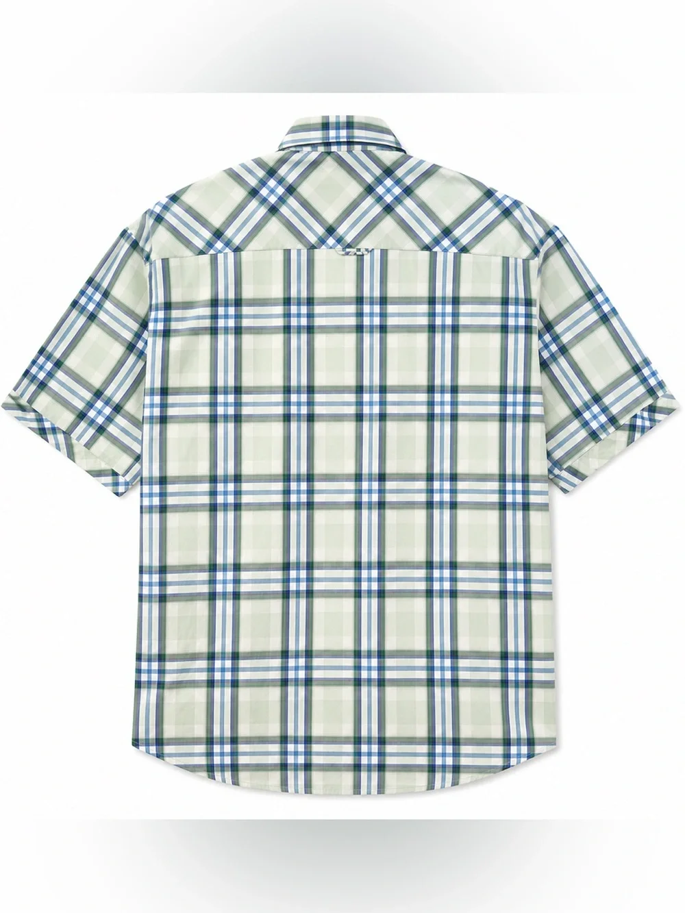 7 Diamonds Vintage Men’s XL Plaid Button Up Shirt Green Blue 100% Cotton Short